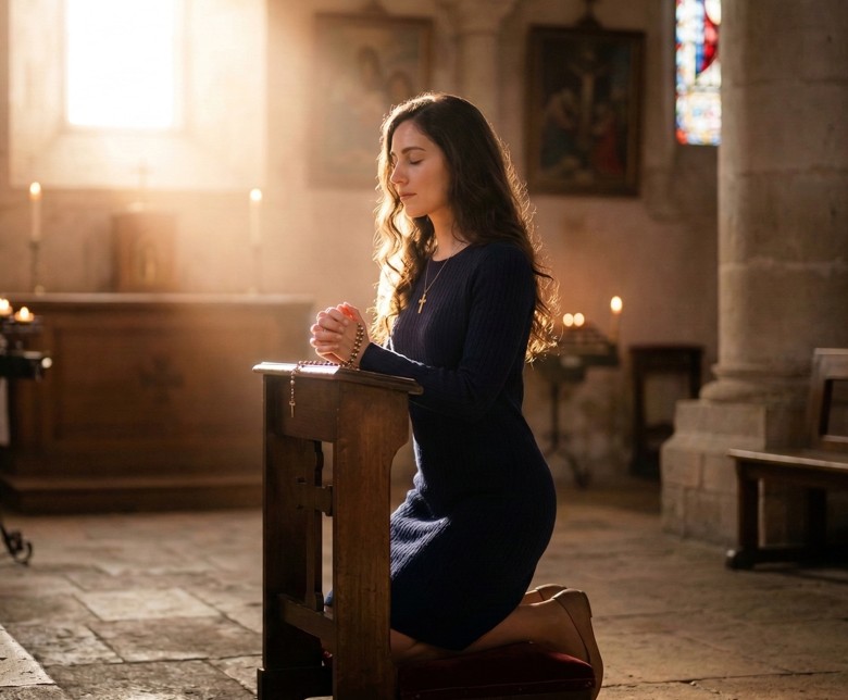 Woman praying gently